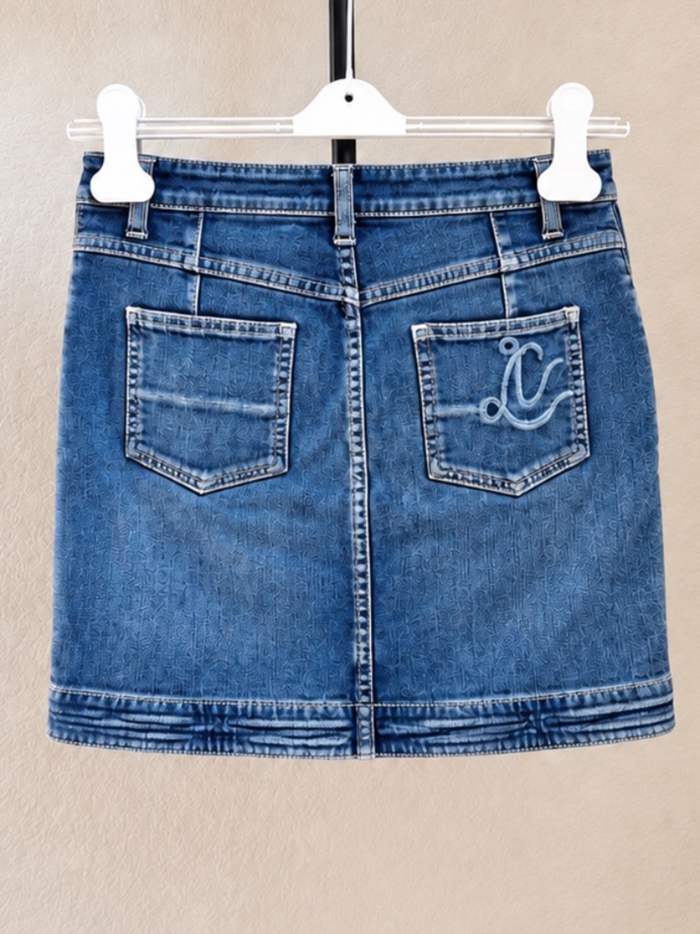 Louis Vuitton Denim Mini Skirt LV Logo Stitch Size 34
